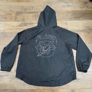 Fall Out Boy Windbreaker Jacket Women's Large Black Half Zip Hooded Band Merch